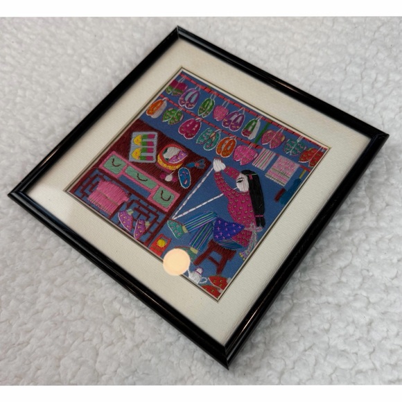 Small Framed Colorful Embroidered Shoemaker Wall Art - Picture 3 of 9